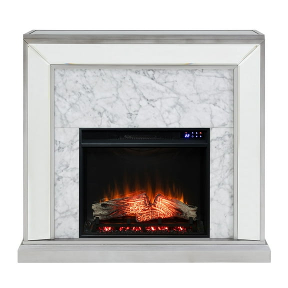 Trandling Mirrored Touch Screen Electric Fireplace with Faux Marble