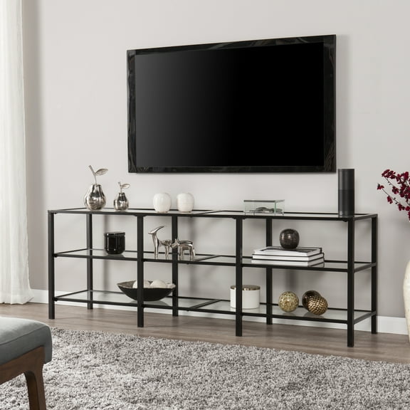 SEI Furniture Tyler Transitional Metal and Glass TV Stand in Matte Black