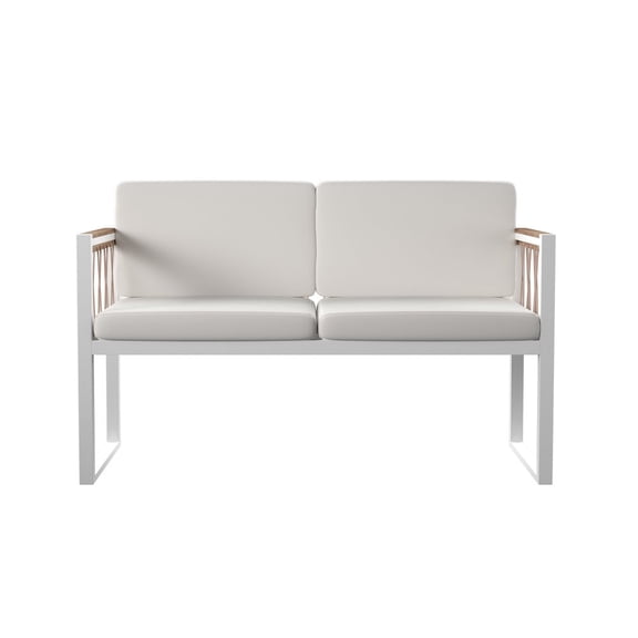SEI Furniture Wallmond Cushioned Outdoor Loveseat Settee in Natural/White