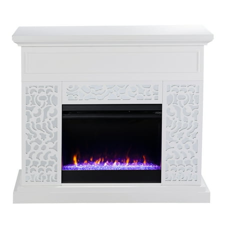 SEI Furniture - Wansford Color Changing Fireplace - White finish w/ mirror