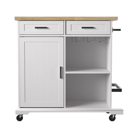 SEI Furniture Warkin Engineered Wood Rolling Kitchen Island in White/Natural