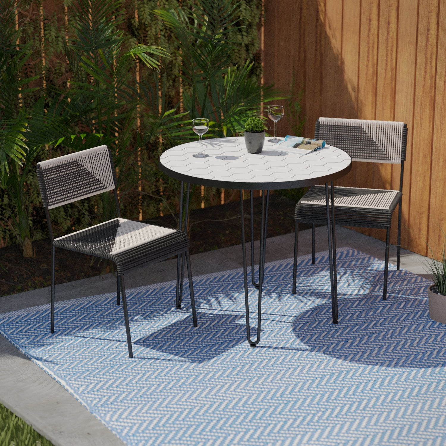 Watkindale White Hexagon Tile Top Outdoor Bistro Set