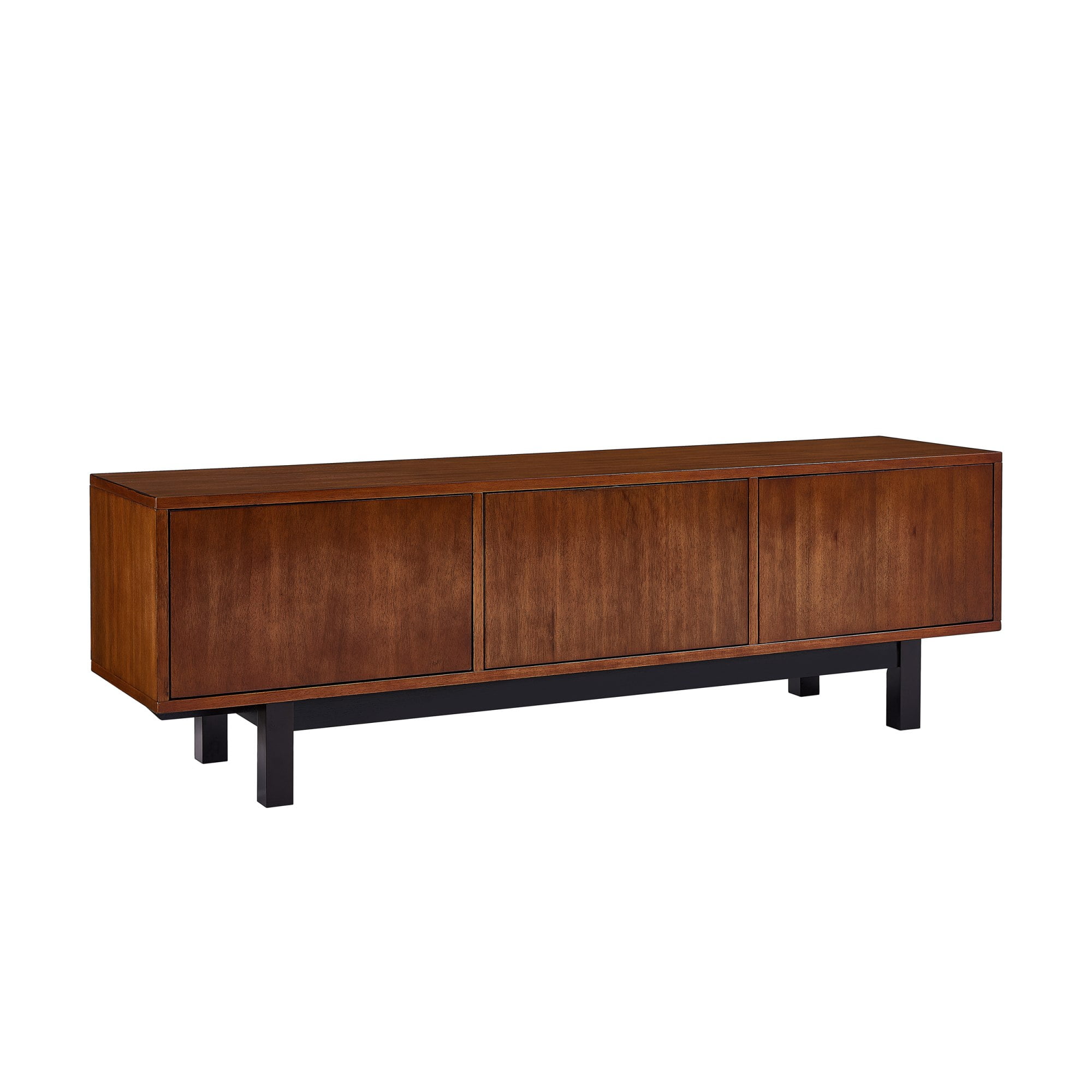 63" Dark Tobacco and Black Wood TV Stand with Cabinet