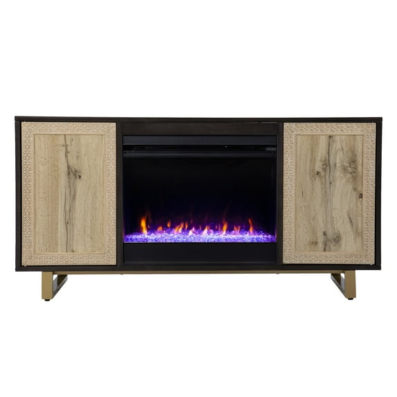 SEI Furniture Wilconia Wood Electric Media Fireplace in Brown