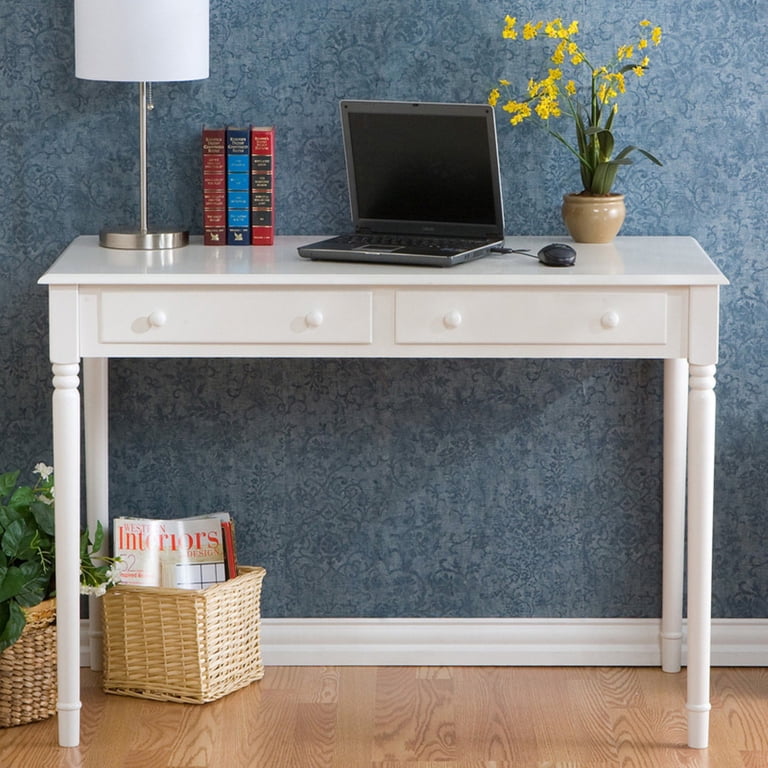 Haslet 2-Drawer Writing Desk - Crisp White, Simple Office Storage