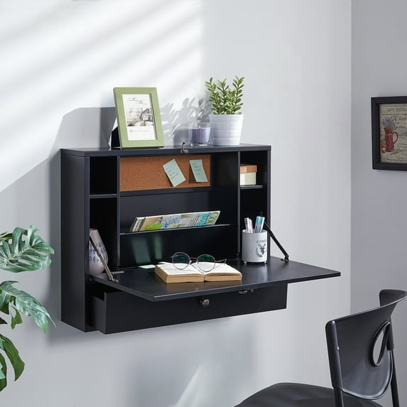 SEI Furniture Wooden Wall Mounted Laptop Desk in Black
