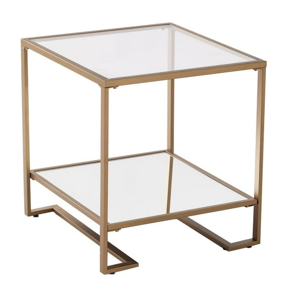 SEI Furniture Horten 22" Square Glass Top End Table in Gold