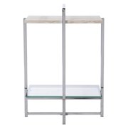 SEI Libston Faux Marble Side Table, 24"H x 17-1/4"W x 13-1/4"D, White/Silver