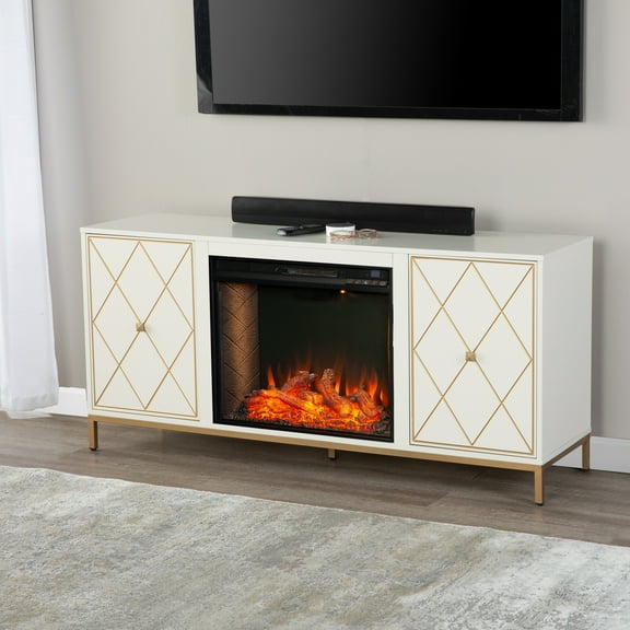 SEI Marradi Criss Cross Electric Fireplace with Media Storage, Cream