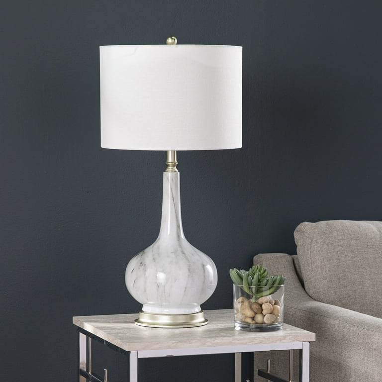 Silver lamp top white shade