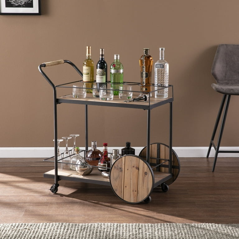 Rolling Rustic Black And Natural Bar Cart Rolling Rustic Black And Natural Bar Cart