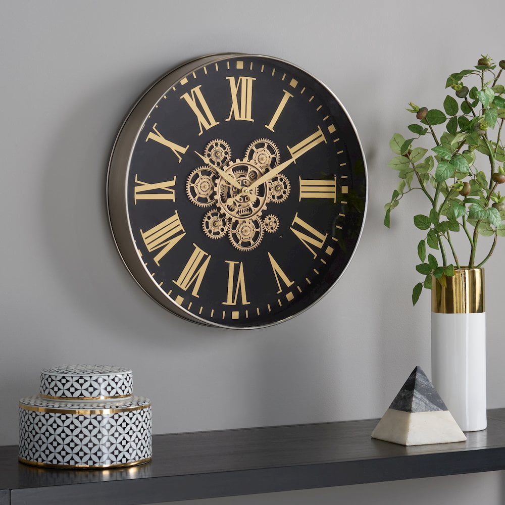SEI Thatcher Roman Gear Clock/Black/Gold