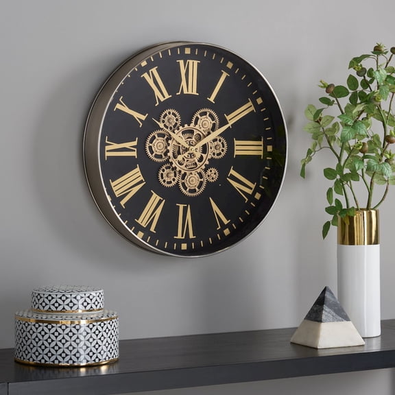 SEI Thatcher Roman Gear Clock/Black/Gold