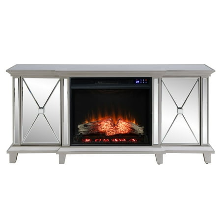 SEI Furniture - Toppington Mirrored Electric Fireplace Media Console - Mirror and silver finish