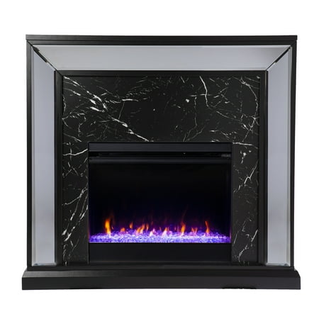 SEI Furniture - Dashton Fireplace Entertainment Center for Most Flat-Panel TVs Up to 60" - Brown and gold finish