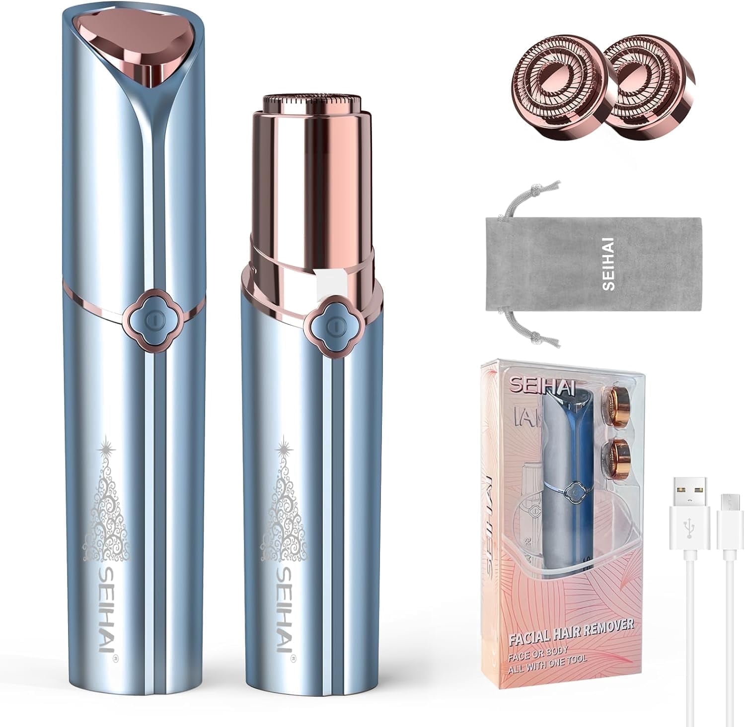 SEIHAI Hair Removal Device(2025), Facial Hair Removal for Women, Rechargeable Hair Remover for Women, Facial Hair Remover for Face, Upper Lip, Chin, Included 2 x Replacement Heads