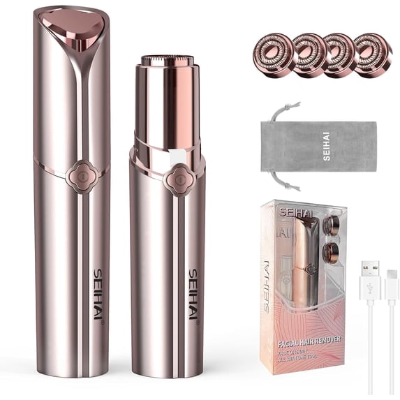 SEIHAI Hair Removal Device, Facial Hair Removal for Women, Rechargeable Hair Remover for Women, Facial Hair Remover for Face, Upper Lip, Chin, Included 4x Replacement Heads