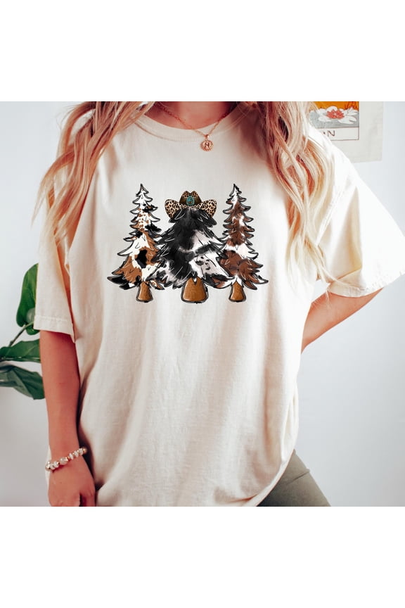 Boho Cow Print Christmas Tree Shirt: Western Holiday Tee