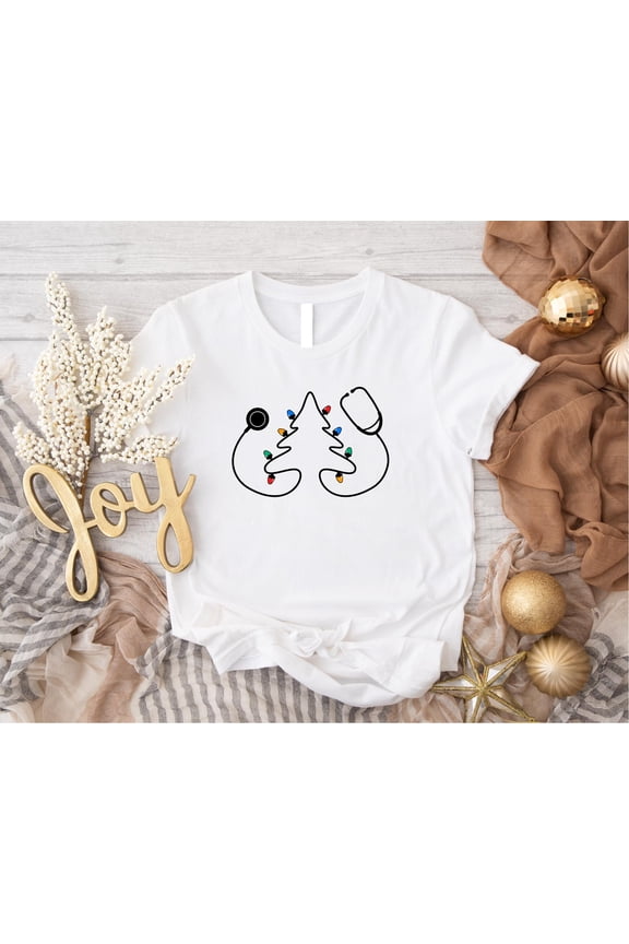 Christmas Nurse Stethoscope T-shirt, Cute Christmas Tree Shirt, Christmas Light Tee, Funny Doctor Christmas T-shirt, Medical Worker Gift