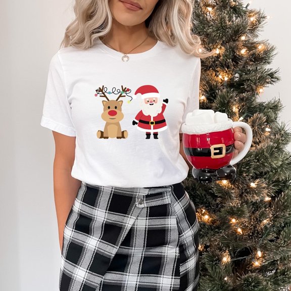 SEIKEMS Christmas Reindeer & Santa Graphic T-Shirt: Festive Holiday Tee