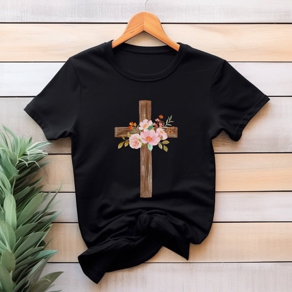 SEIKEMS Cross with pink flowers shirt for Easter Gift, Jesus Shirt, Cross Shirt, I Love You Jesus Shirt, Christian Shirt, Southern Shirt