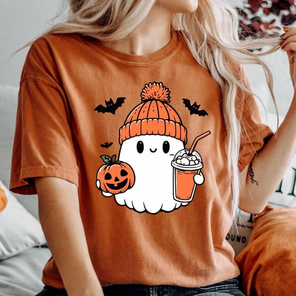 SEIKEMS Cute Ghost Ice Pumpkin Latte Shirt, Halloween Ghost Shirt, Latte Lover Gift, Ghost T-Shirt, Ghost And Pumpkin Shirt