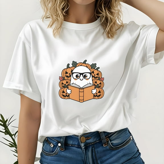 SEIKEMS Cute Ghost Reading Book T-Shirt, Book Lover Tee, Ghost Lover Shirt, Book Lover Gift, Spooky Shirt, Cute Ghost Shirt, Gift for Reader
