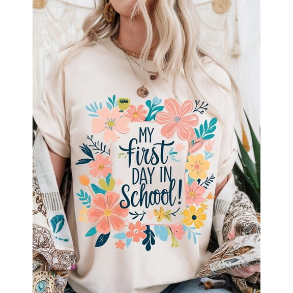 SEIKEMS First Day of School T-Shirt – Cute Floral Back to School Shirt for Teachers, Students, School Outfit Gift Idea
