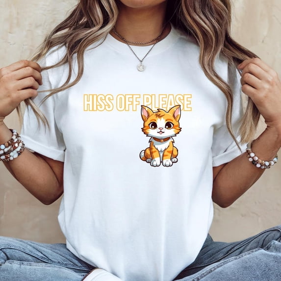 SEIKEMS Funny Cat Tee, Hiss Off Please Shirt, Unisex Cotton T-Shirt, Gift for Cat Lovers, Casual Wear, Pet Themed Apparel