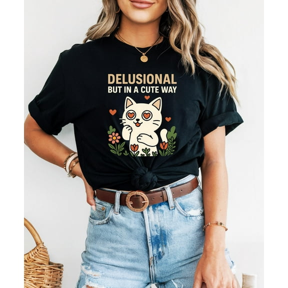 SEIKEMS Funny Delusional But Cute T-Shirt, Soft Cotton Graphic Tee, Trendy Statement Top, Casual Humor Shirt, Gift for Her