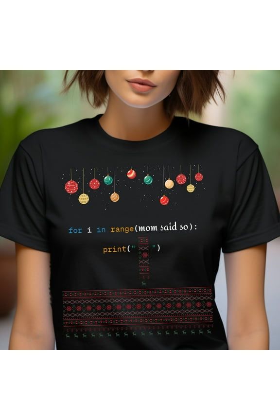 Funny Python Code Ugly Sweater T-shirt - Geeky Christmas Tee - Programmer Humor Gift - Unique Holiday Apparel
