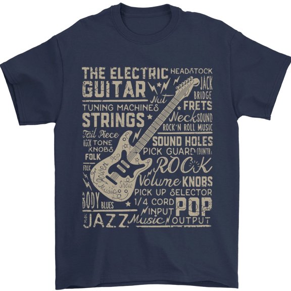 SEIKEMS Guitar Word Art Guitarist Electric Acoustic Mens T-Shirt 100% Cotton