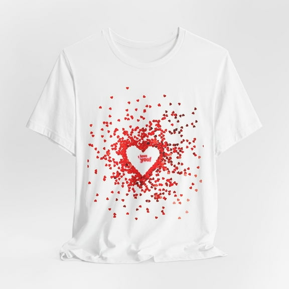 SEIKEMS Heart Confetti Short Sleeve Tee, Perfect for Valentine's Day, Romantic Gift, Love Celebration, Casual Wear, Cute Gift Idea