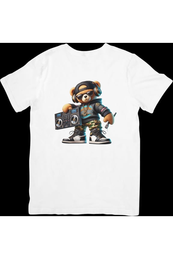 Hip Hop Teddy Bear Boombox T-Shirt - Retro 80s Streetwear Graphic Tee