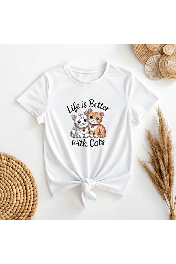 Life is Better with Cats T-Shirt - Cute Cat Lover Tee, Funny Cat Owner Gift, Cat Mom Dad Shirt, Kitty Kitten Graphic Top, Pet Quote Clothing