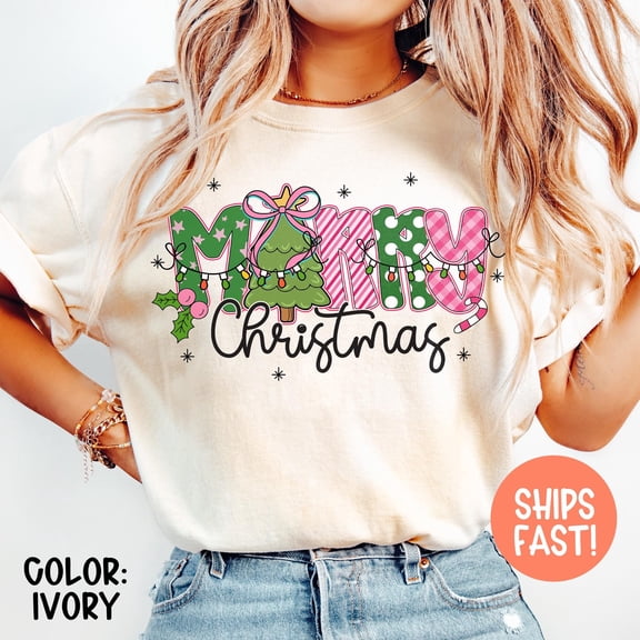 SEIKEMS Merry Christmas Shirt, Preppy Women's Holiday Tee, Trendy Christmas Tshirt, Oversized Winter Shirt for Her, Xmas Eve Shirt