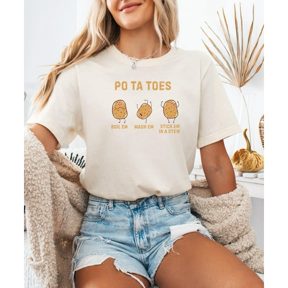 SEIKEMS Po Ta Toes Funny Food Shirt, Boil Em Mash Em Stew Em Quote Tee, Tater Humor Shirt, Geeky Parody Gift, Meme Inspired Design