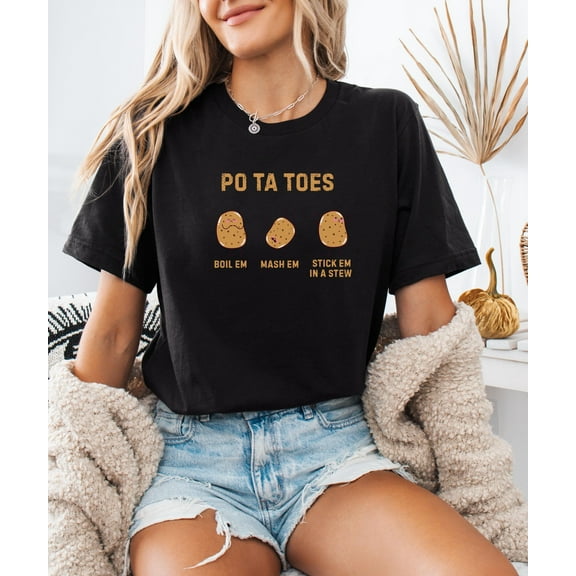SEIKEMS Po Ta Toes Funny Food Shirt, Boil Em Mash Em Stew Em Quote Tee, Tater Humor Shirt, Geeky Parody Gift, Meme Inspired Design