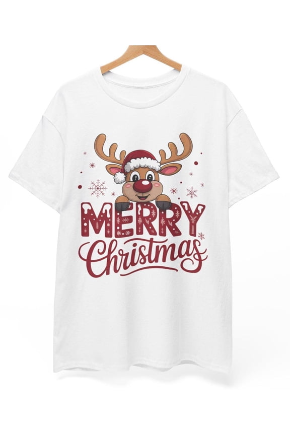 Reindeer Merry Christmas Unisex Tee, Holiday T-Shirt, Gift for Him and Her, Cute Christmas Top, Festive Apparel