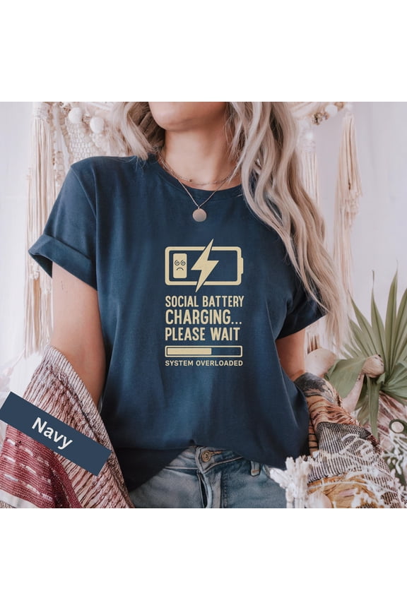 Social Battery Shirt, Funny Introvert Tee, Overstimulated Humor Top, Health Gift for Gen Z & Millennials, Unisex Cotton