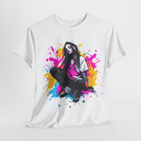 SEIKEMS Street Art Girl T-Shirt, Colorful Urban Pop Art Graphic Tee, Graffiti Style Streetwear Shirt