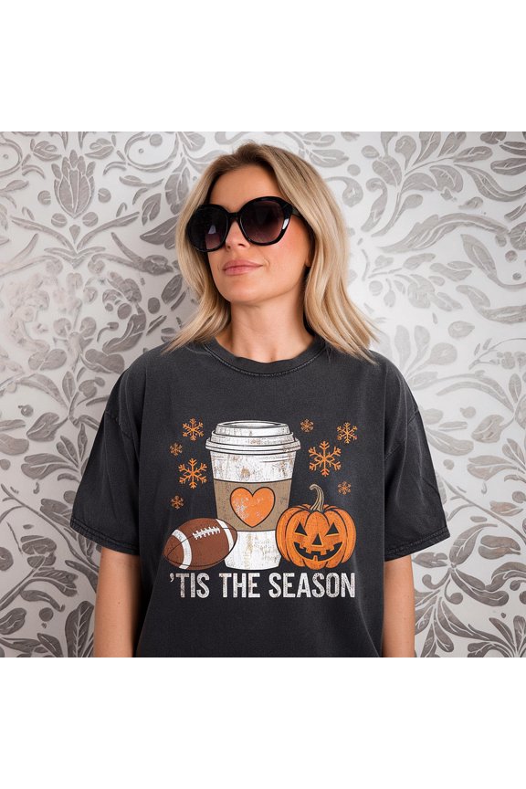 Tis The Season Shirt, Halloween Tshirt, Pumpkin Spice T-Shirt, Thanksgiving Tee, Cute Fall Shirt, Coffee Lover Gift, Football Season Shirt