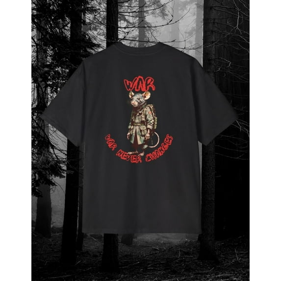 SEIKEMS Vintage 80s Campy Horror T-Shirt | Oversized Graphic Tee | War Never Changes Rat Soldier Shirt | Dark Aesthetic Streetwear | Alt Grunge