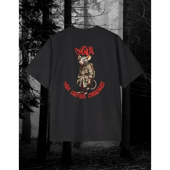 SEIKEMS Vintage 80s Campy Horror T-Shirt | Oversized Graphic Tee | War Never Changes Rat Soldier Shirt | Dark Aesthetic Streetwear | Alt Grunge