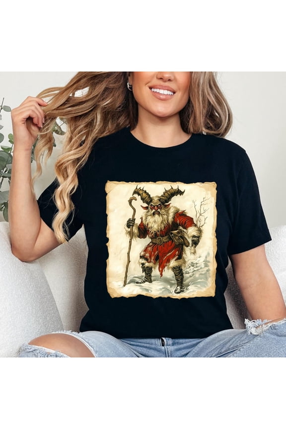 Vintage Krampus Unisex T-Shirt, Dark Christmas Holiday, Xmas Devil Creature, Skeletal Reindeer, Santa Skull, Merry Creepmas Xmas Tale