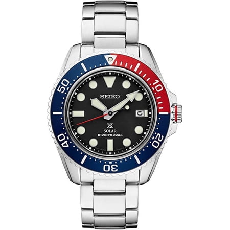 SEIKO PROSPEX Solar Diver's Blue and Red Bezel Stainless Steel Watch SNE591