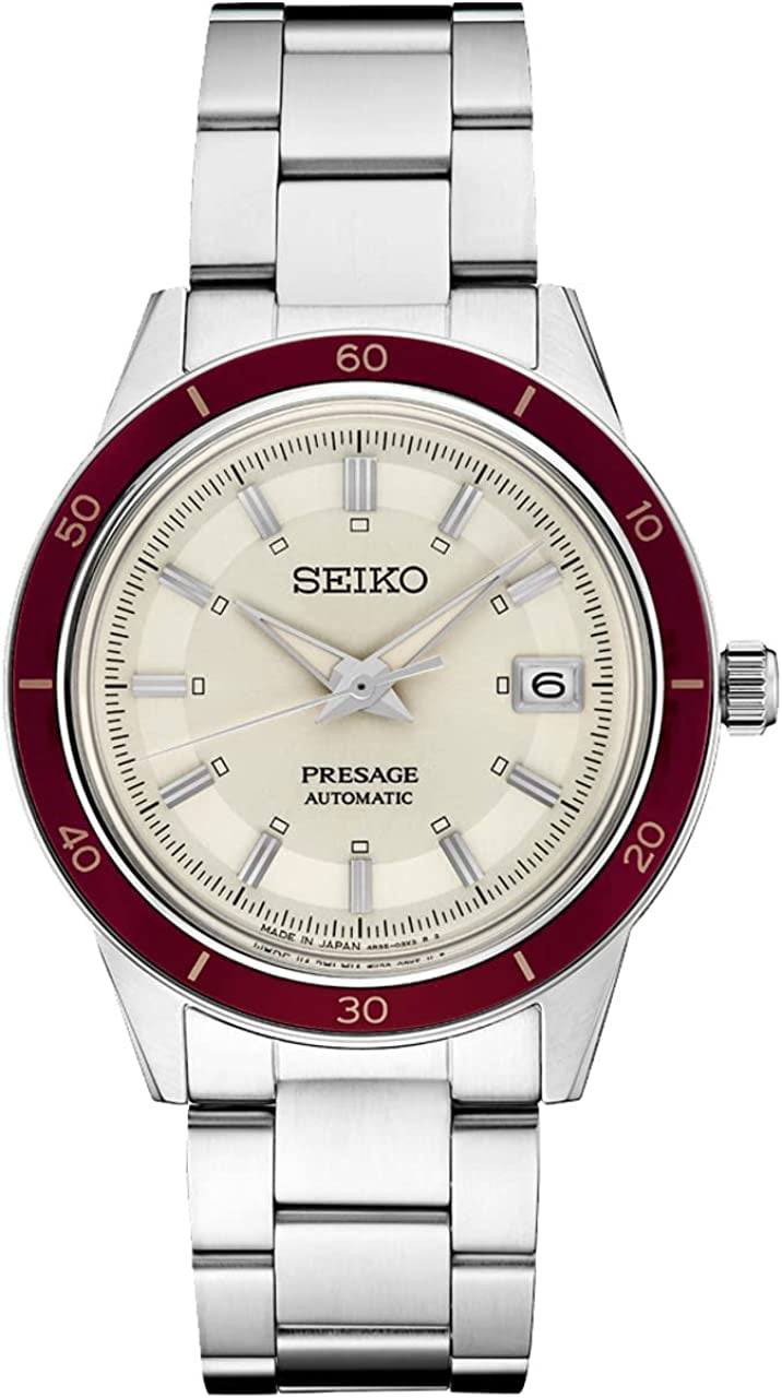 SEIKO Presage Style 60's Collection Stainless Steel Ruby Bezel Automatic Watch SRPH93