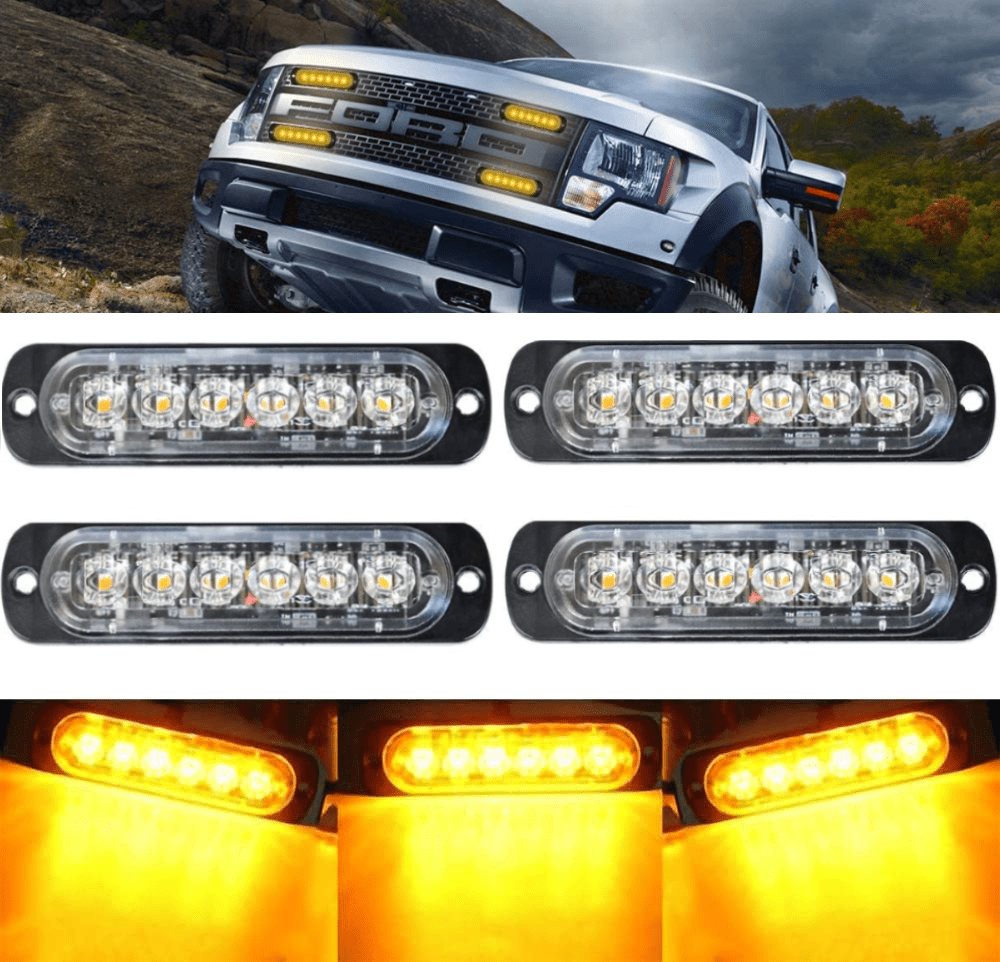 12-24V 24-LED Super Bright LED Emergency Strobe Lights Warning for Cars  Trucks Vehicle SUV Caution Hazard Construction Waterproof Amber Strobe Bar