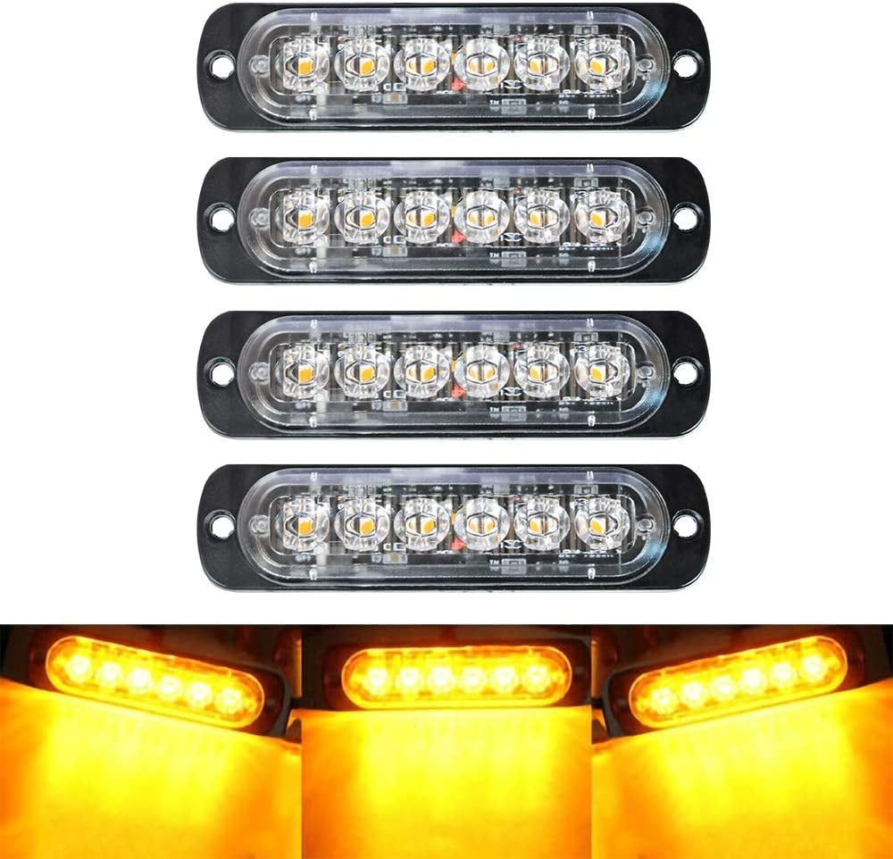 SEISSO 6 LED Strobe Lights for Cars Trucks 12V 24V Amber Lights