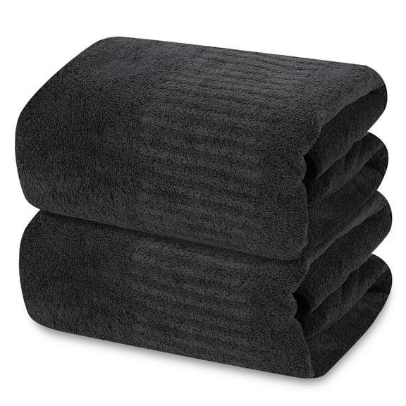 SEISSO Bath Towels,Extra Absorbent & Quick Drying Towels for Bathroom,Fibre Large Bath Towel,Super Soft Multipurpose Use for Fitness,Spa,Sports Towels,Yoga Towel (Dark Grey, 2 Piece Bath Towels)